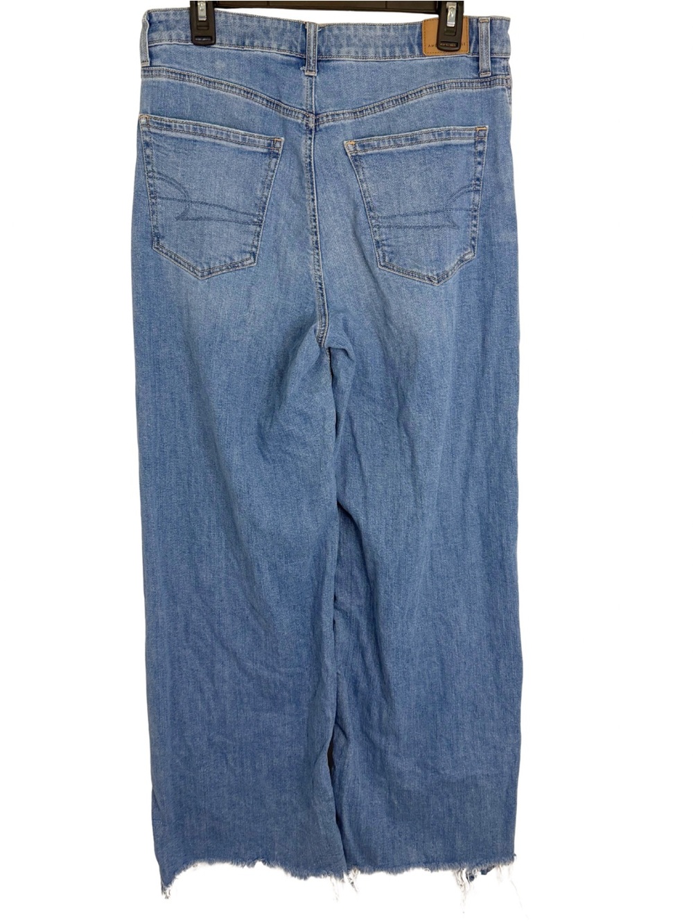 American Eagle Outfitters Super High Rise Baggy Wide Leg Raw Hem Jeans Size 8 - Picture 2 of 7